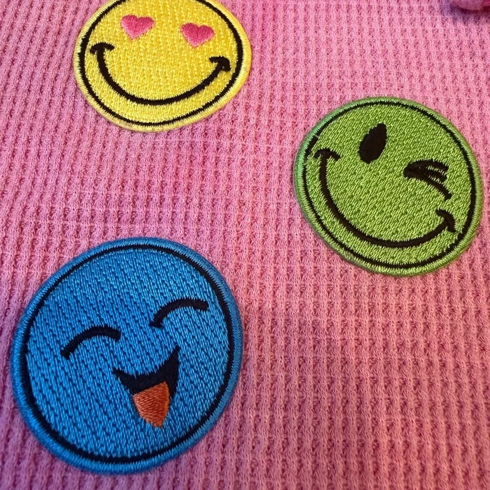 Lucy Pink Hoodie with Rainbow Smiley Patches